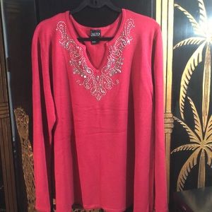Pink Beaded Sweater- Size 2X